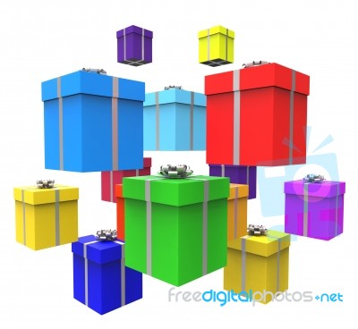 Giftboxes Celebration Shows Cheerful Gifts And Fun Stock Image