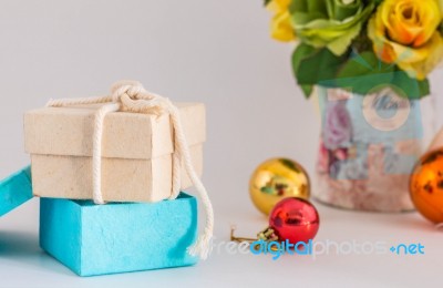 Gifts For The Festival On Background Stock Photo