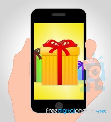 Gifts Online Represents Mobile Phone And Box Stock Image