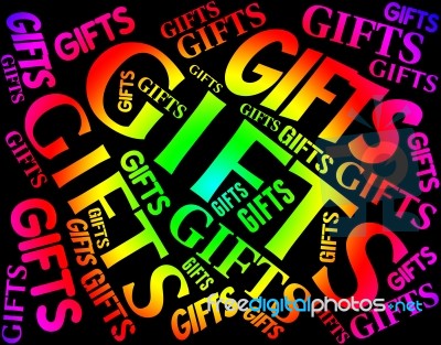 Gifts Word Indicates Present Celebrate And Giftbox Stock Image