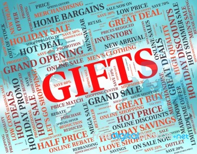 Gifts Word Meaning Present Giftbox And Package Stock Image