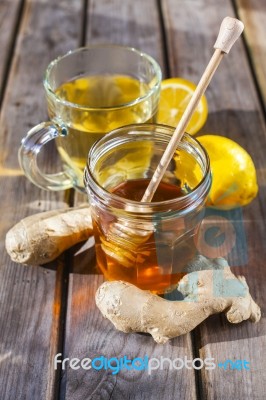 Ginger Tea With Honey And Lemon Stock Photo