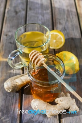 Ginger Tea With Honey And Lemon Stock Photo