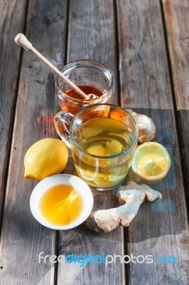 Ginger Tea With Honey And Lemon Stock Photo