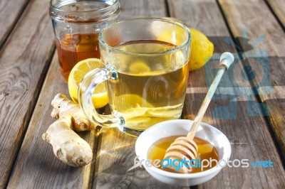 Ginger Tea With Honey And Lemon Stock Photo