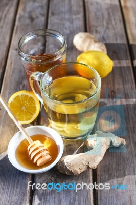 Ginger Tea With Honey And Lemon Stock Photo