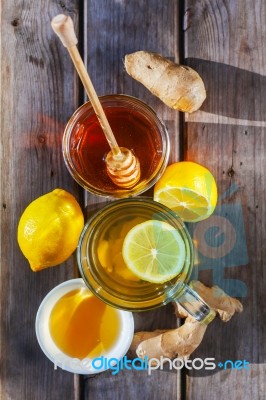 Ginger Tea With Honey And Lemon Stock Photo