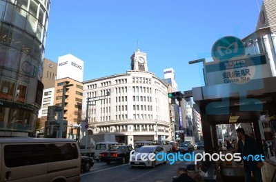 Ginza, Japan - Nov 26 : Ginza Crossroad, Landmark Of Ginza Shopp… Stock Photo