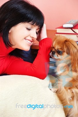 Girl And Her Dog Stock Photo