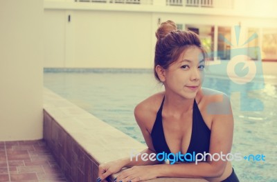 Girl Asian Swimming Pool Stock Photo