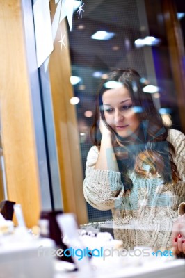 Girl At Jewelry Shop Stock Photo