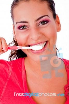 Girl Brusing Her Teeth Stock Photo