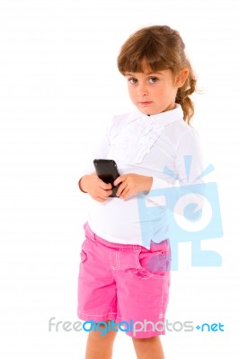 Girl Child Holding Mobile Stock Photo