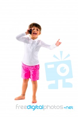 Girl Child Using Mobile Stock Photo