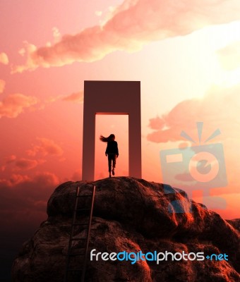 Girl Climbing To The Top With Her Dream To Become Success Stock Image