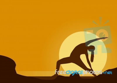 Girl Doing Yoga At Sunset Stock Image