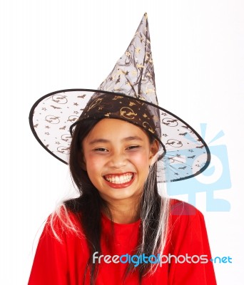 Girl Dressed As Witch Stock Photo