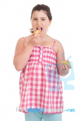 Girl Eating Chips Stock Photo