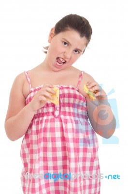 Girl Eating Chips Stock Photo