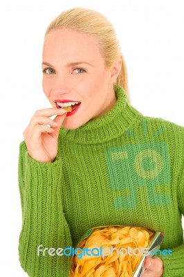 Girl Eating Crisps Stock Photo