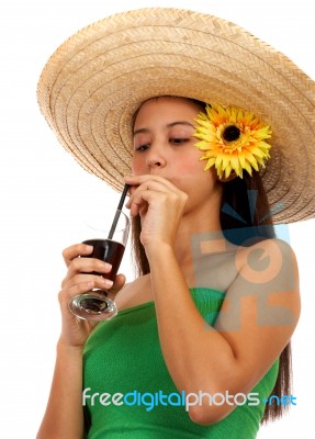 Girl Enjoying A Cold Drink Stock Photo