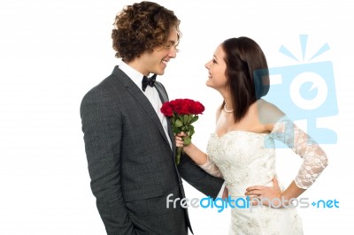 Girl Flirting With Her Man, Wedding Concept Stock Photo