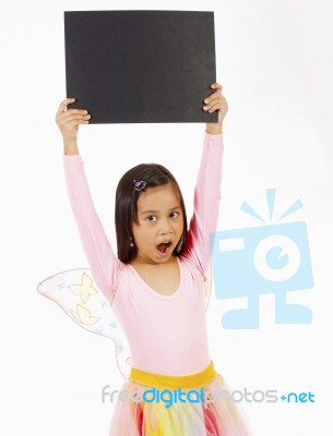 Girl Holding Blank Board Stock Photo