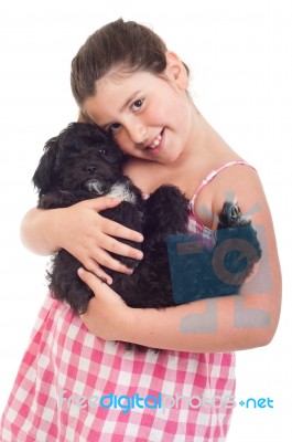 Girl Holding Dog Stock Photo