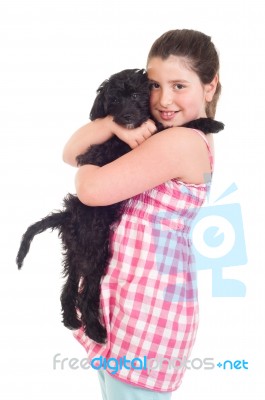 Girl Holding Dog Stock Photo