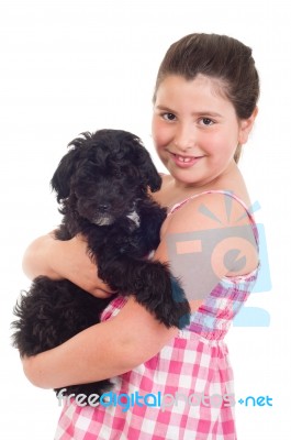 Girl Holding Dog Stock Photo