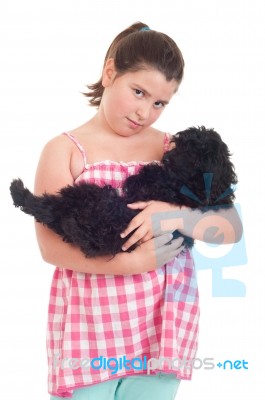 Girl Holding Dog Stock Photo