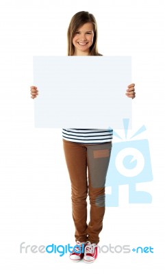 Girl Holding Empty White Board Stock Photo