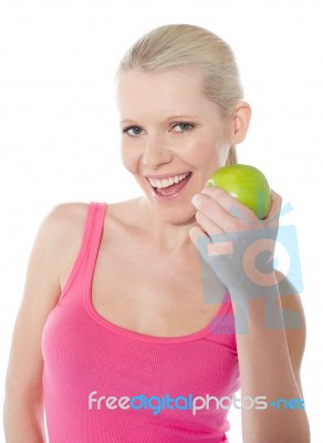 Girl Holding Green Apple Stock Photo