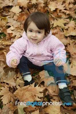 Girl In Autumn Leaves Stock Photo