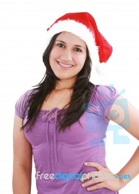 Girl In Santa Claus Hat Stock Photo