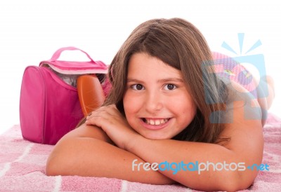 Girl In Swimsuit At The Beach Stock Photo