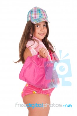 Girl In Swimsuit Ready For Beach Stock Photo