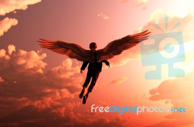 Girl Is Dreaming That Her Can Fly Up To The Sky,3d Rendering Stock Image