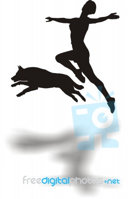 Girl Jumping with dog Stock Image