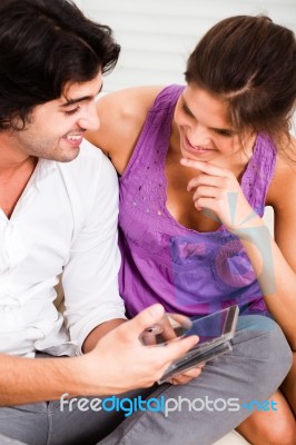 Girl Listening Her Boyfriend Stock Photo