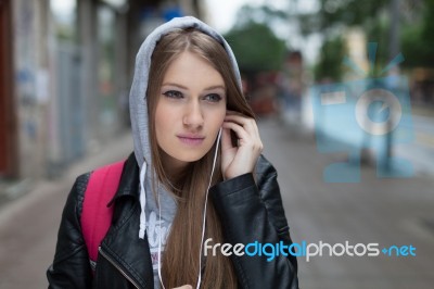 Girl  Listening To Music Stock Photo