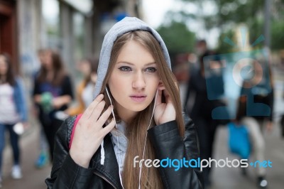 Girl  Listening To Music Stock Photo