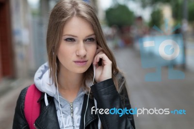 Girl  Listening To Music Stock Photo