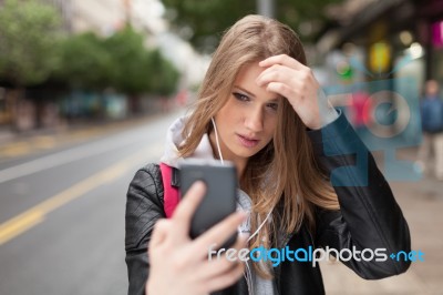 Girl  Listening To Music And Take Selfie Stock Photo