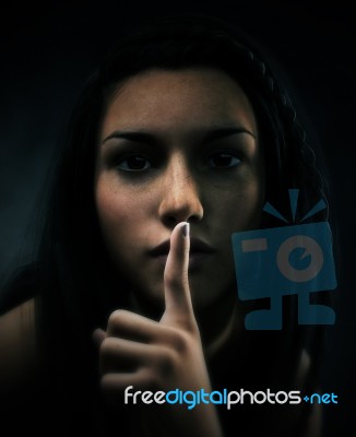 Girl Making A Silence Gesture,3d Illustration Stock Image