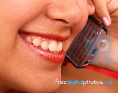 Girl Making Telephone Call Stock Photo