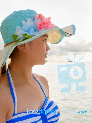 Girl On The Beach At Similan Island, Thailand Stock Photo