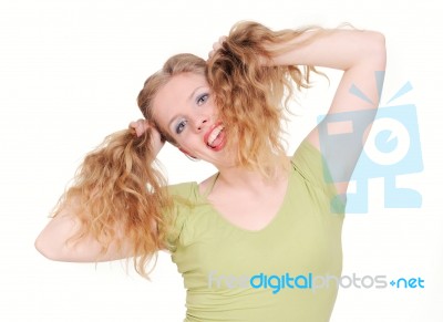 Girl Playing With Her Hair Stock Photo