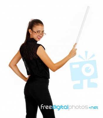 Girl Pointing To White Board Stock Photo