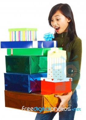 Girl Receiving Gifts Stock Photo